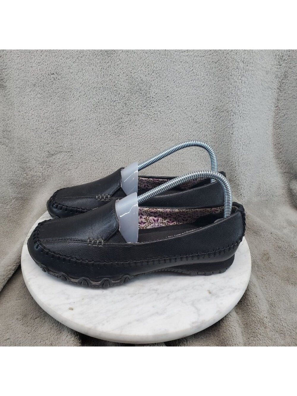 Skechers Shoes Womens 7 Black Leather Bikers Cruisin Relaxed Fit Loafers *Read*